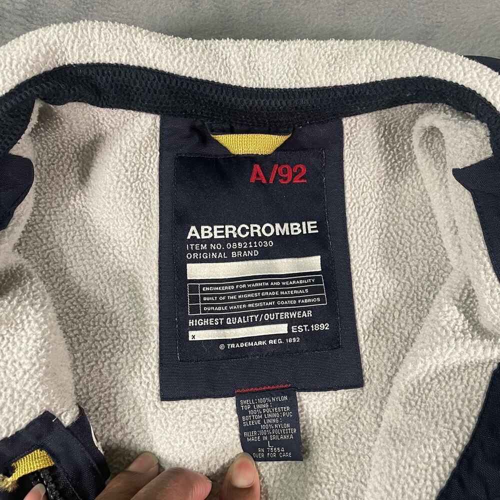 Y2K Abercrombie & Fitch A92 Jacket Mens L Fleece Lined Zip Coat Navy - Picture 10 of 16
